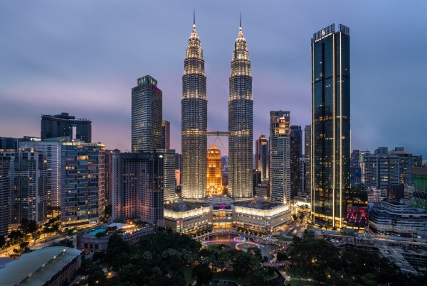 A view of the Petronas Twin Towers in Kuala Lumpur, Malaysia